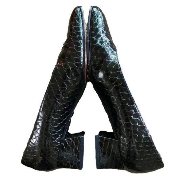 Stuart Weitzman Patent Leather Croc Block Heels Size 7 A - Picture 2 of 9